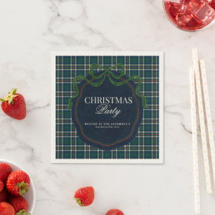 Preppy Plaid Christmas Party Green Navy Tartan   Napkin