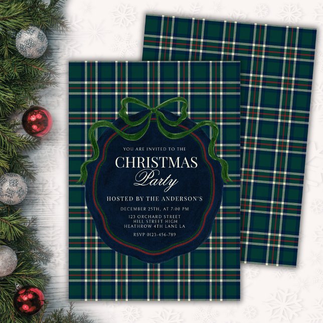 Preppy Plaid Christmas Party Old Money  Invitation (Creator Uploaded)