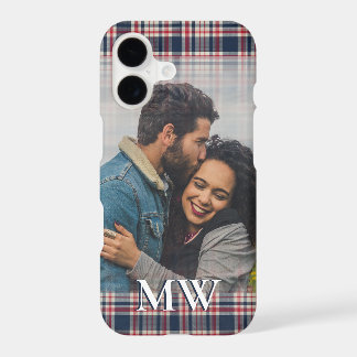 Preppy Plaid Pattern Monogrammed Photo Elegant