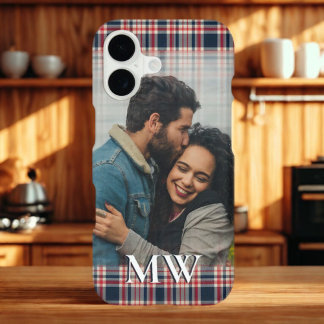 Preppy Plaid Pattern Monogrammed Photo Elegant 