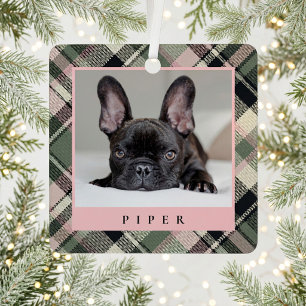 Preppy Plaid Pet Photo Christmas Metal Ornament