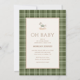 Preppy Plaid Rocking Horse Baby Shower Invitation