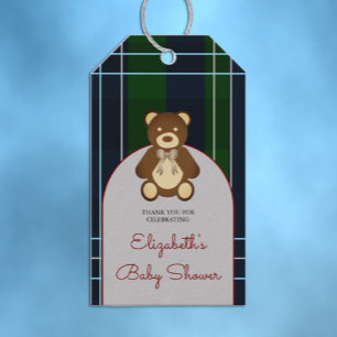 Preppy Plaid Teddy Bear Baby Shower Gift Tags
