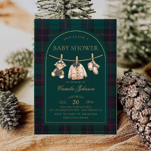 Preppy Plaid Teddy Bear Baby Shower Invitation