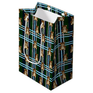 Preppy Plaid Teddy Bear Baby Shower Medium Gift Bag