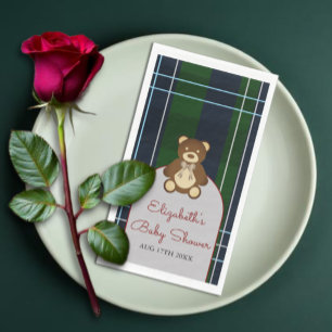 Preppy Plaid Teddy Bear Baby Shower Napkin