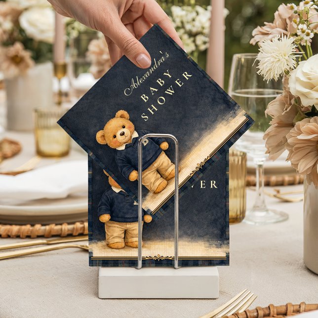 Preppy Plaid Teddy Bear Baby Shower Napkin (Creator Uploaded)