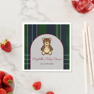Preppy Plaid Teddy Bear Baby Shower Napkin