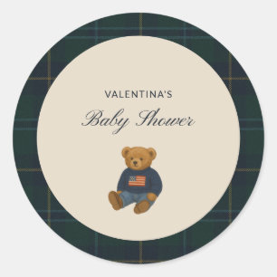 Preppy Plaid Teddy Bear Baby Shower Stickers