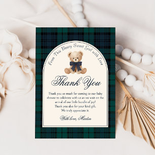 Preppy Plaid Teddy Bear Birthday Thank You Card