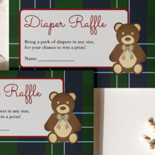 Preppy Plaid Teddy Bear Diaper Raffle Baby Shower Enclosure Card