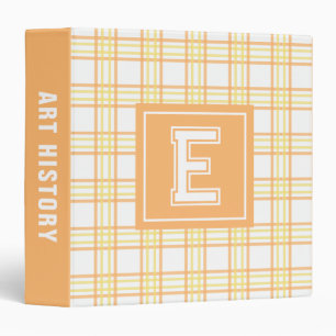 Preppy Plaid Varsity Monogram Orange Yellow School Binder