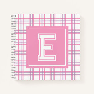 Preppy Plaid Varsity Monogram Pink Purple Square Notebook