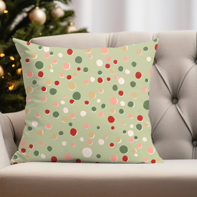 Preppy Polka Dot Christmas Fun Holiday Throw Pillow (fun polka dot christmas colors pillow for holiday decor in family or living room)