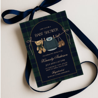 Preppy Polo Teddy Bear Baby Shower Invitation