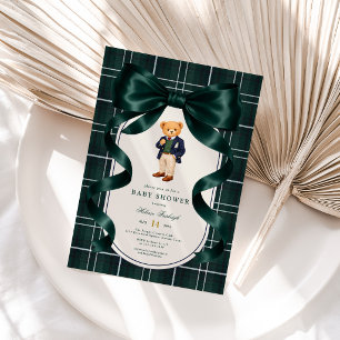 Preppy Polo Teddy Bear Baby Shower Invitation