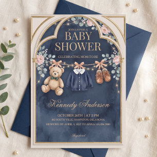 Preppy Polo Teddy Bear Baby Shower Invitation