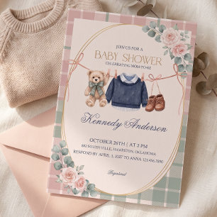 Preppy Polo Teddy Bear Baby Shower Invitation