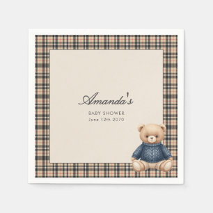 Preppy Polo Teddy Bear Luxury Baby Shower Beige  Napkin