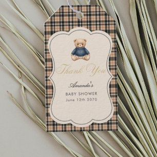 Preppy Polo Teddy Bear Luxury Beige Baby Shower Gift Tags