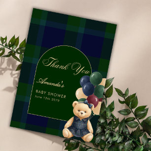 Preppy Polo Teddy Bear Luxury Girl Baby Shower Thank You Card