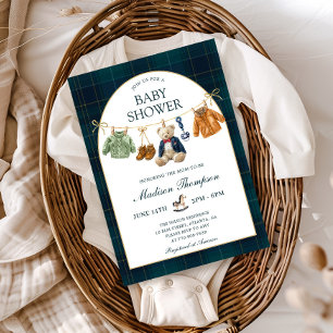 Preppy Polo Teddy Bear Vintage Baby Shower Invitation