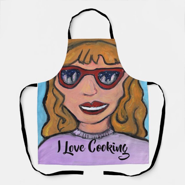 Preppy Pop Art Cartoon Girl All Over Fun Apron (Front)