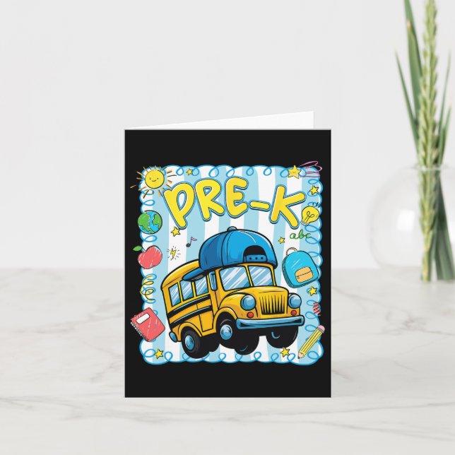 Preppy Pre-k Back To School Funny School Bus For B Card (Front)