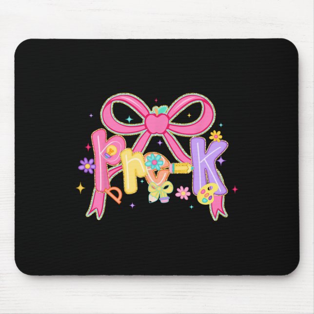 Preppy Preschool Back To School Coquette Bow Teach Mouse Pad (Front)