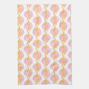 Preppy Pumpkin Bows Thanksgiving Celebration Party Kitchen Towel