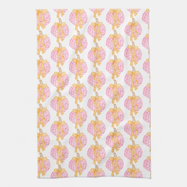 Preppy Pumpkin Bows Thanksgiving Celebration Party Kitchen Towel (Vertical)