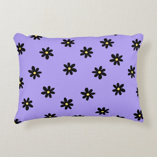 Preppy Purple Black Floral Simple Flower Pattern Accent Pillow (Front)