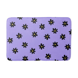 Preppy Purple Black Floral Simple Flower Pattern Bath Mat