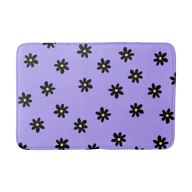 Preppy Purple Black Floral Simple Flower Pattern Bath Mat (Front)