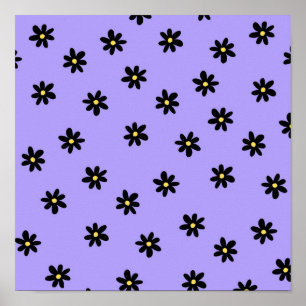 Preppy Purple Black Floral Simple Flower Pattern Poster