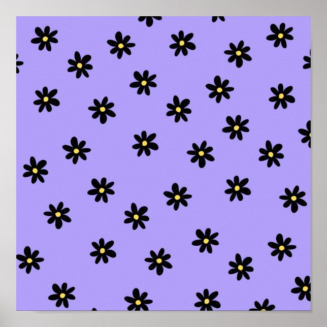 Preppy Purple Black Floral Simple Flower Pattern Poster (Front)