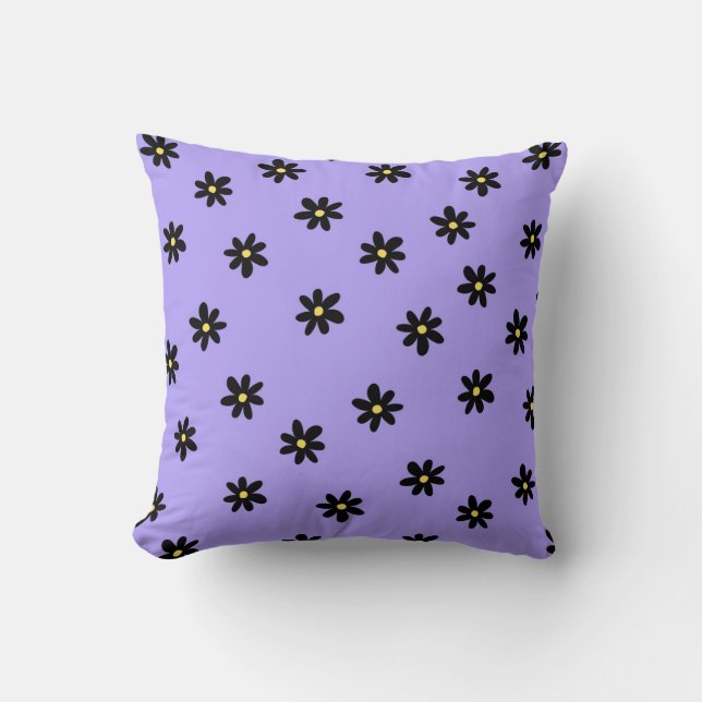 Preppy Purple Black Floral Simple Flower Pattern Throw Pillow (Front)
