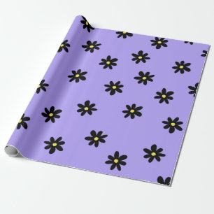 Preppy Purple Black Floral Simple Flower Pattern Wrapping Paper