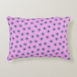 Preppy Purple Blue Hippie Flower Pattern Accent Pillow