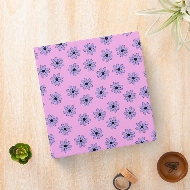 Preppy Purple Blue Hippie Flower Pattern Binder (In Situ)