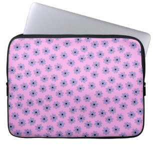 Preppy Purple Blue Hippie Flower Pattern Laptop Sleeve