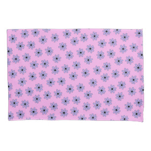 Preppy Purple Blue Hippie Flower Pattern Pillowcase