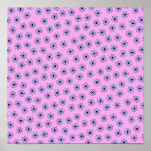 Preppy Purple Blue Hippie Flower Pattern Poster