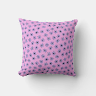 Preppy Purple Blue Hippie Flower Pattern Throw Pillow