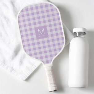 Preppy Purple Gingham Monogram Established Est Pickleball Paddle