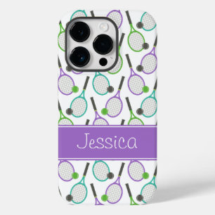 Preppy Purple Green Teal Tennis Personalized Case-Mate iPhone 14 Pro Case