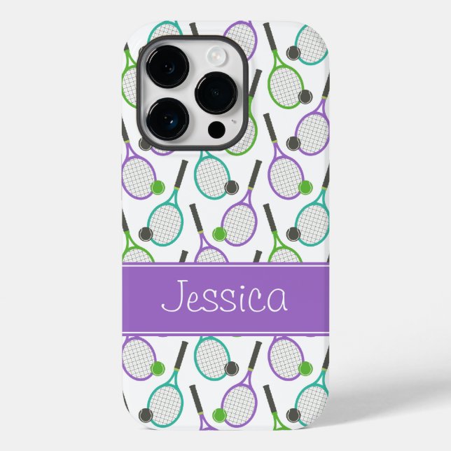 Preppy Purple Green Teal Tennis Personalized Case-Mate iPhone Case (Back)