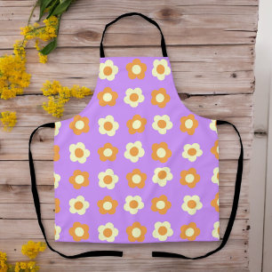 Preppy Purple Orange Floral Simple Flower Pattern Apron