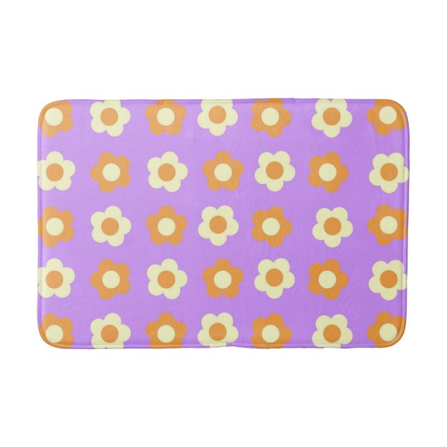 Preppy Purple Orange Floral Simple Flower Pattern Bath Mat (Front)