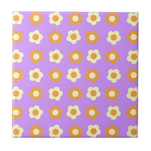 Preppy Purple Orange Floral Simple Flower Pattern Tile